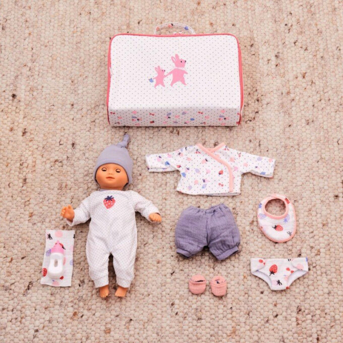 Beebinukk "Vanille" (32 cm) riiete ja kohvriga