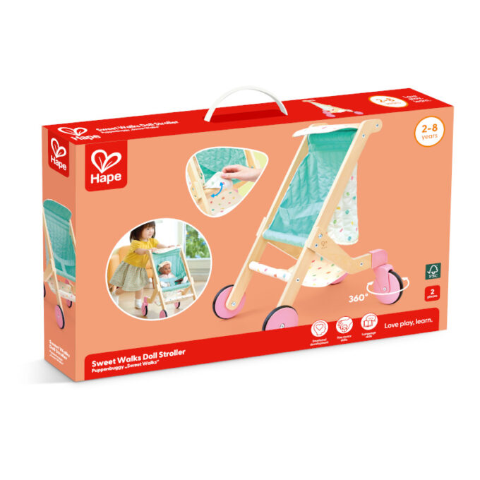 Pöörlevate ratastega nukukäru