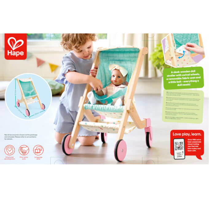 Pöörlevate ratastega nukukäru